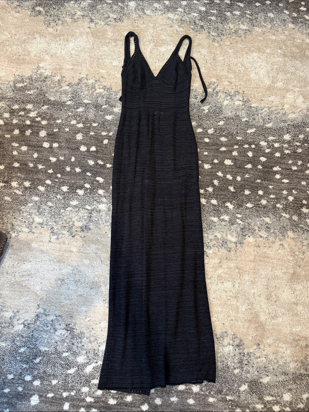 Torn by Ronny Kobo Black V-Neck Maxi Dress with Tie Straps